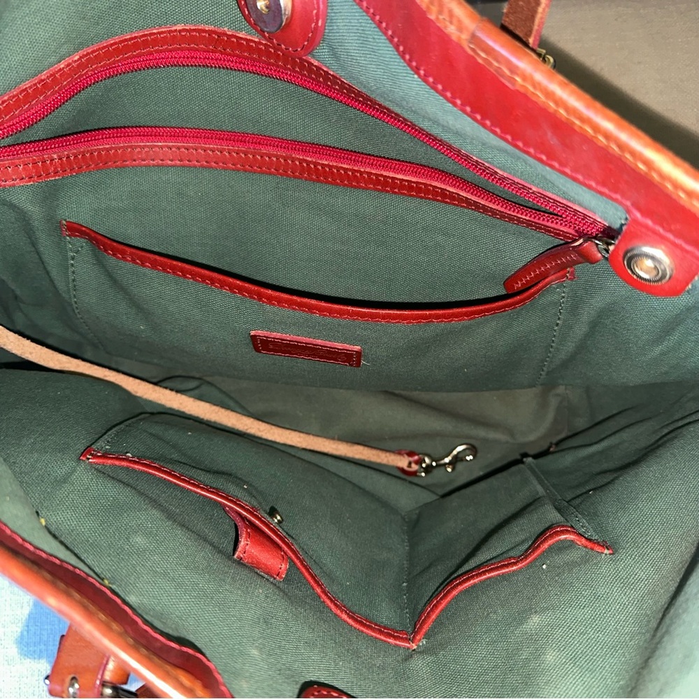 Plaid Tote Bag with Brown Leather Straps - Picture 7 of 9